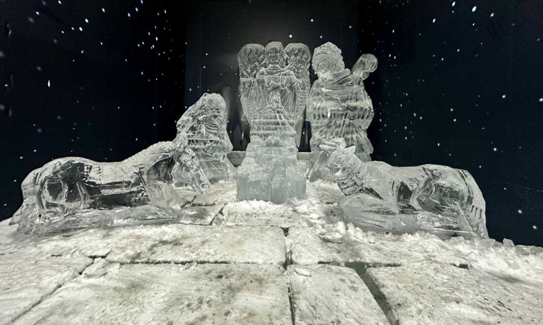 “Del milagro al hielo: el primer pesebre tallado en hielo llega a Bogotá”